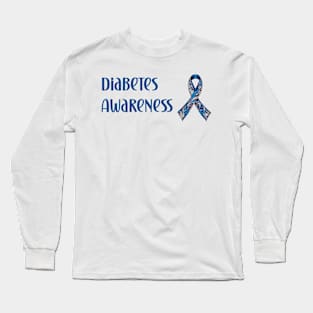 Diabetes awareness pretty blue ribbon Long Sleeve T-Shirt